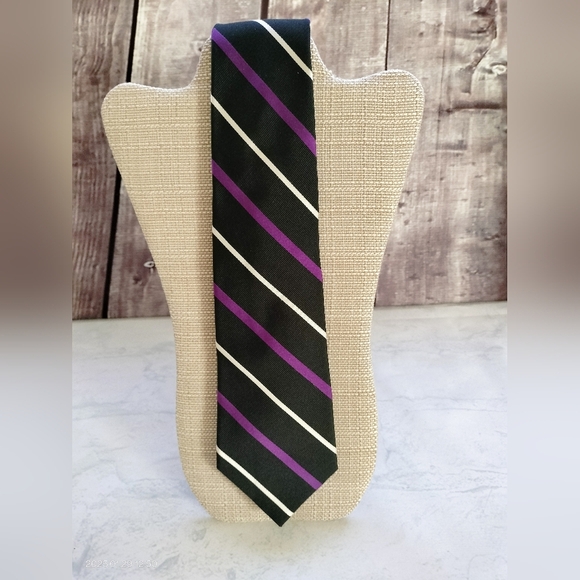Lauren Ralph Lauren Silk Repp Tie Striped Multicolor Purple/Black/White Silk - Picture 1 of 10